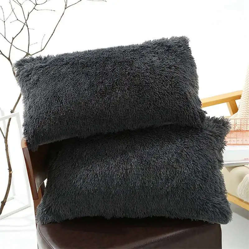 Pillow Cover Fluffy Soft Plush Cushion Solid One Side Faux Fur Decorative Cases For Home Sofa Waist Throw | Дом и сад