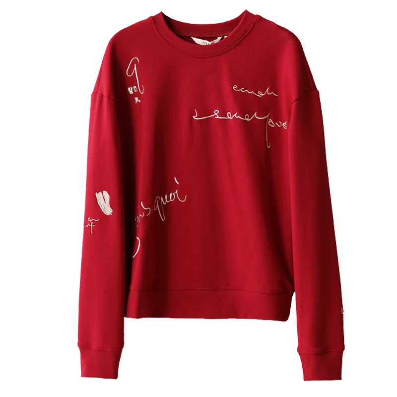 Женский свитер с длинным рукавом Amii весенний Однотонный принтом в виде букв и