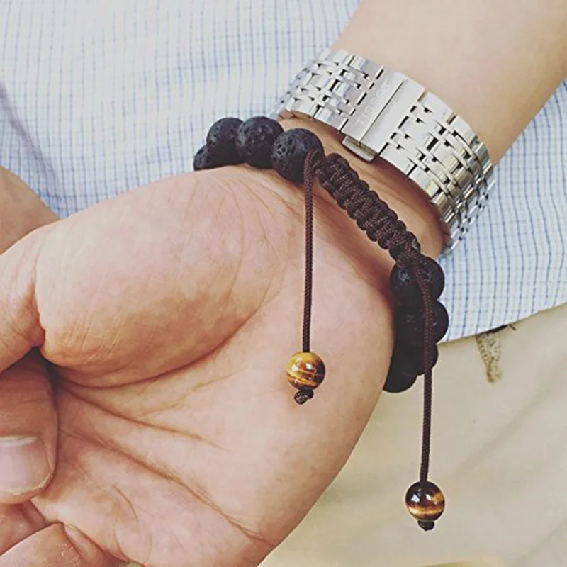 12 мм Тибетский браслет из тигрового глаза вулканического камня Mala ювелирные