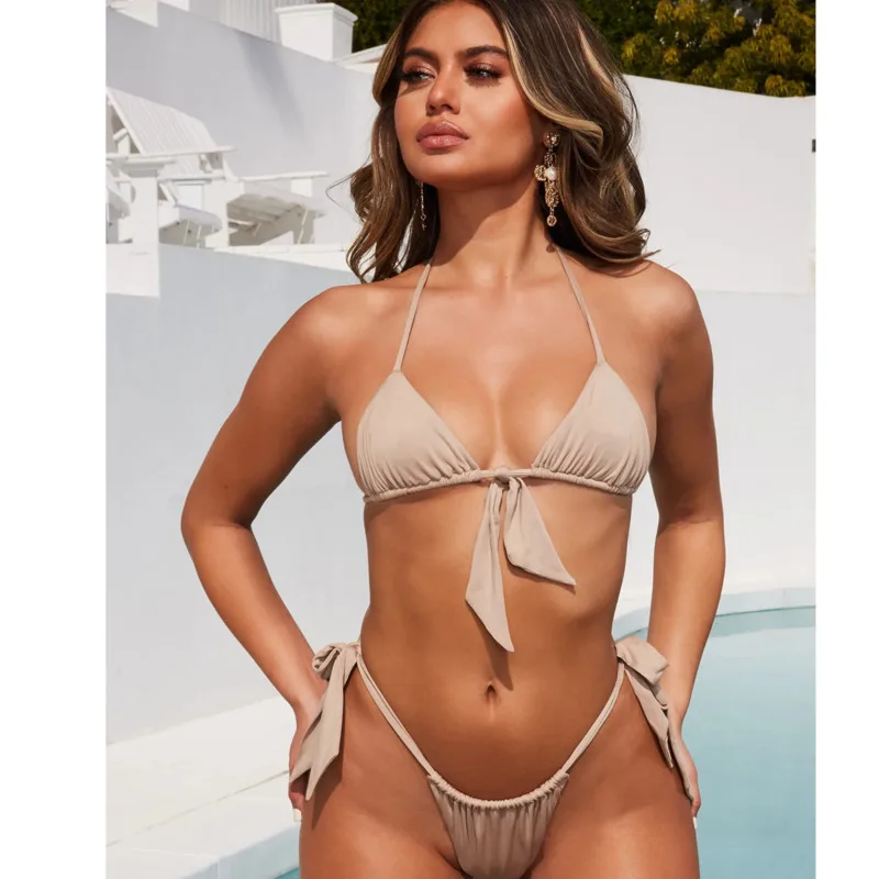 Треугольный топ мини бикини с завязками набор Mujer размера плюс купальник женский