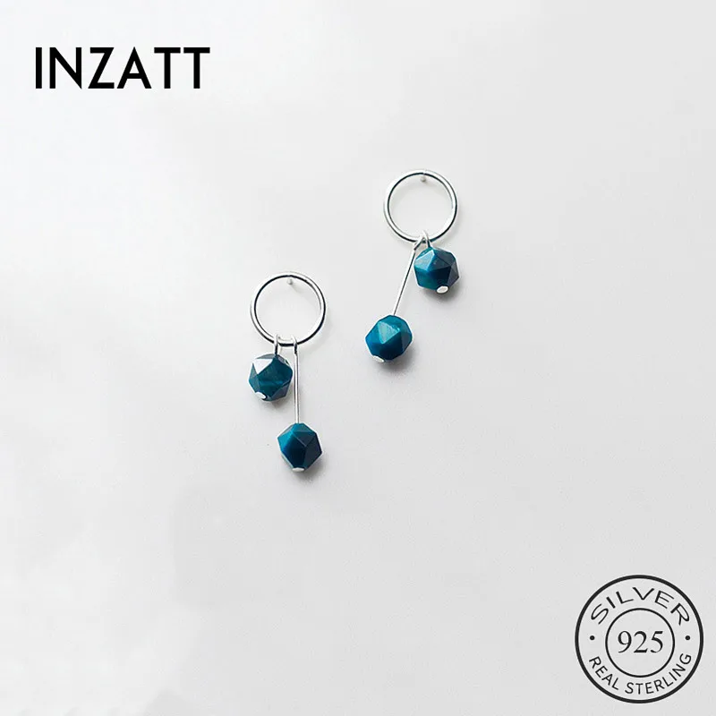 INZATT Real 925 Sterling Silver Geometric Blue Stone Stud Earrings For Fashion Women Party Fine Jewelry ins Hot Accessories | Украшения и