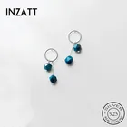 Женские серьги-гвоздики с синим камнем INZATT, ювелирные украшения для вечеринок из настоящего серебра 925 пробы
