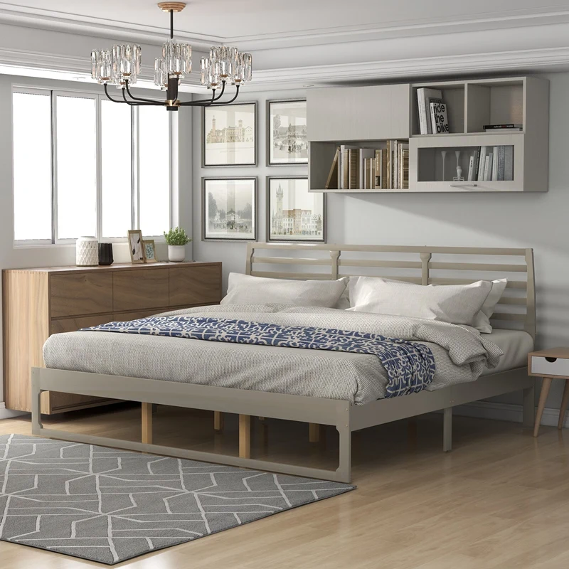 

Кровать с деревянной платформой и изголовьем кровати, мебель для спальни