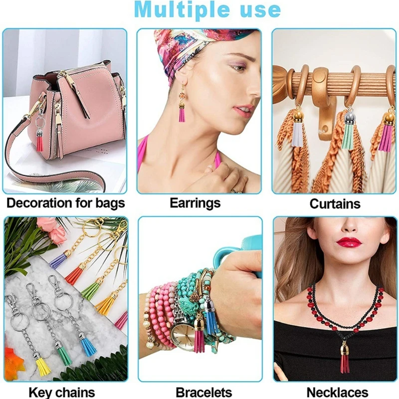 

200 Pieces Leather Tassel Pendants Jewelry Fiber Fringe with Caps for Keychain Straps DIY Accessories
