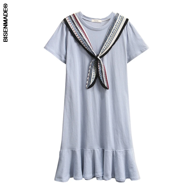 

Women's Clothing Dress Plus Size Summer 2021 Fashion Casual One-Piece Sweet cotton Short Sleeve Bow Mermaid Dresses