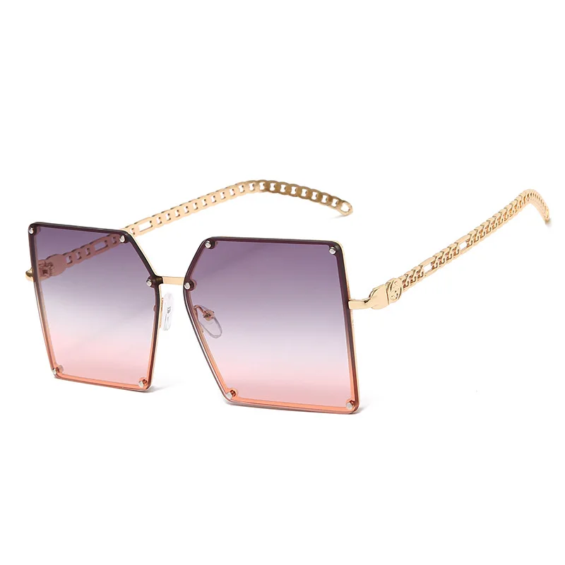 

Square Oversized Sunglasses Women Vintage Luxury Rimless Sun Glasses For Female Big Frame Gradient Mirror Metal Oculos De Sol