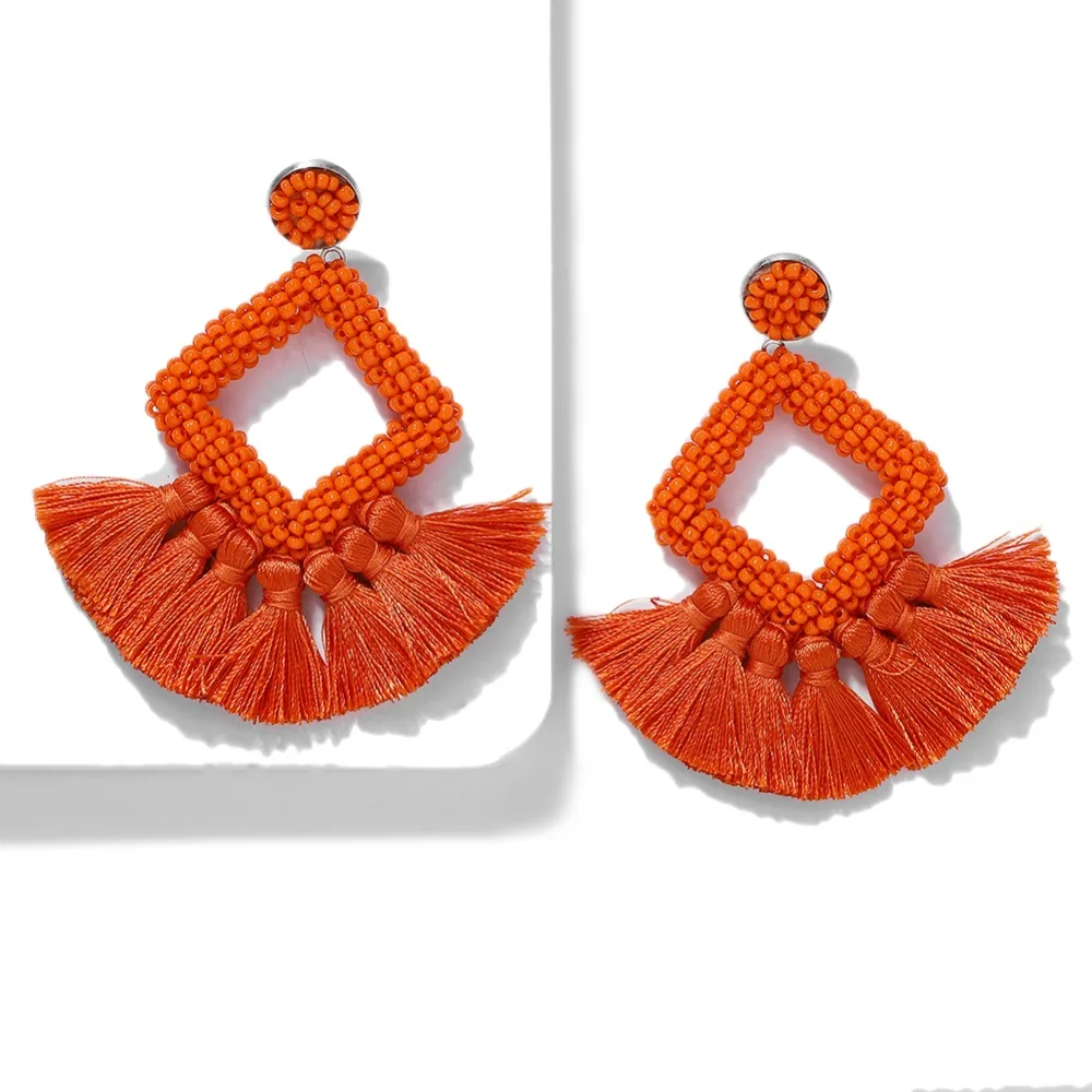 Miwens, новинка, Bauble Bar, синие Квадратные бусины, свисающие, модные женские серьги, кисточка, овальная рафия, массивные серьги-подвески ювелирные изделия