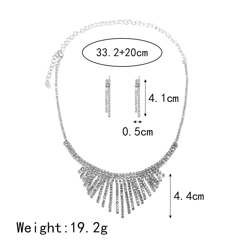 Classic Flash CZ Stone Jewerly Set Multi-layer Tassel Design Silver Color Necklace&ampEarring For Women Wedding Party Sets 2020 New |