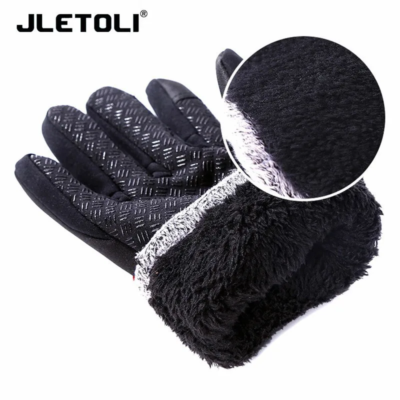 JLETOLI велосипедные перчатки, полный палец, теплые флисовые спортивные перчатки для сенсорного экрана, мужские водонепроницаемые перчатки для езды на велосипеде, катания на лыжах, пеших прогулок