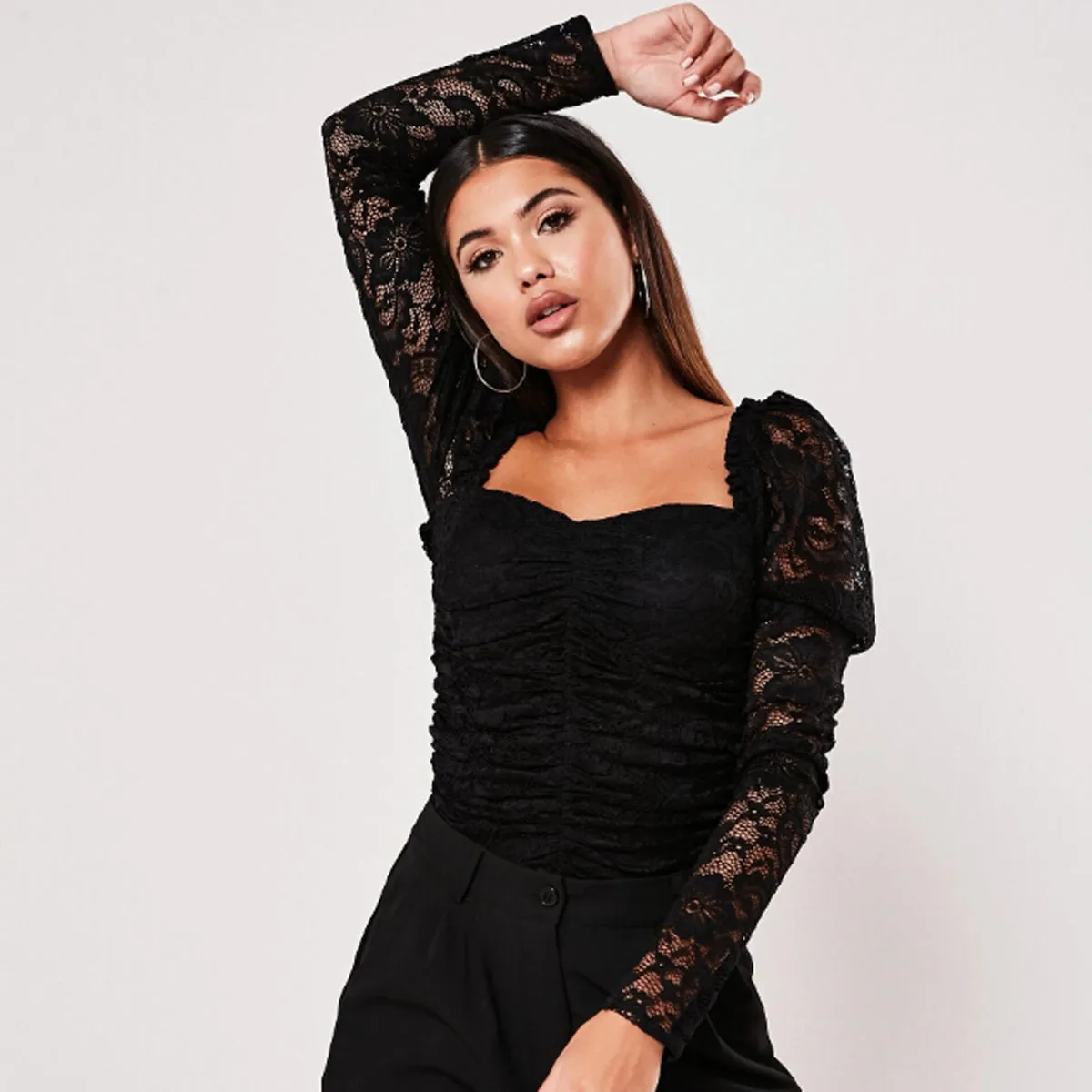 Женские повседневные рубашки кружевная блузка с пышными рукавами Клубная для