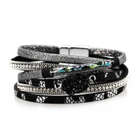 european and american popular national wind crystal bud accessories long magnetic buckle 3 color leather bracelet for women