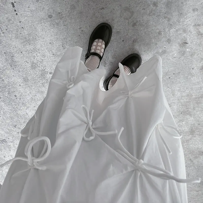 

XITAO Solid White Drew String Bow Skirt Summer New Fashion Loose Casual Large Size Elastic Waist Trendy All-match CLL1010