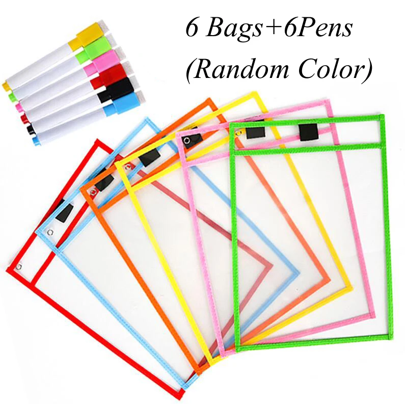 6Bags 6Pens 12 шт./компл. прозрачный сухой мешок может быть повторно с пвх и ПЭТ записи протрите сухой мешок рисунок игрушки для детей и взрослых, GYH - Цвет: 6Bags 6Pens
