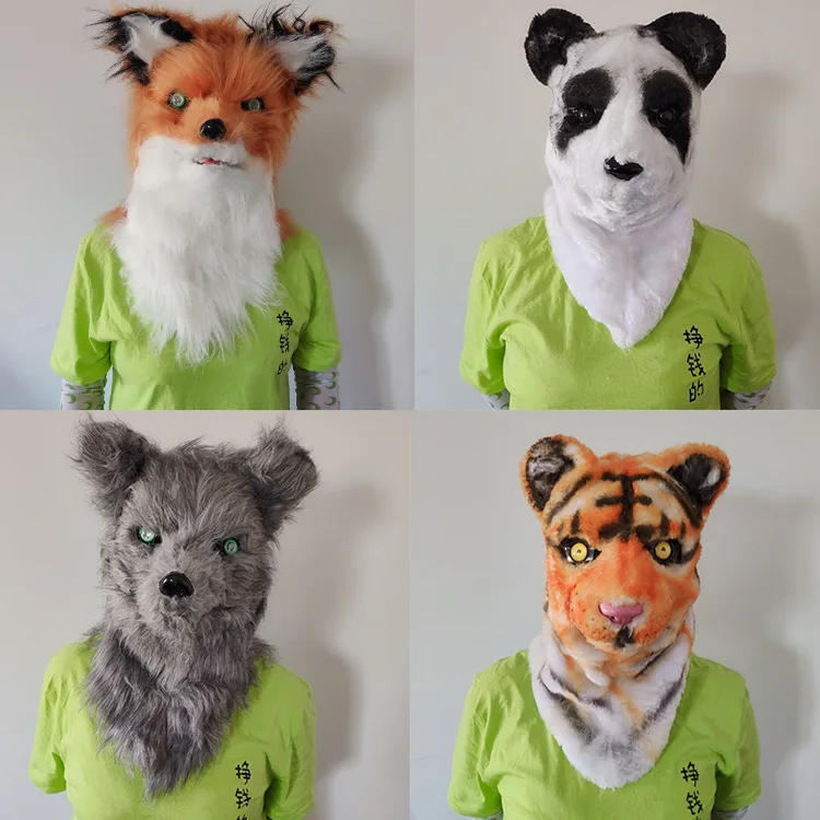 

Cosmask Movable Mouth Fox Head Mask Animal Panda Tiger Husky Orangutan Artificial Fur for Halloween Costumes Party