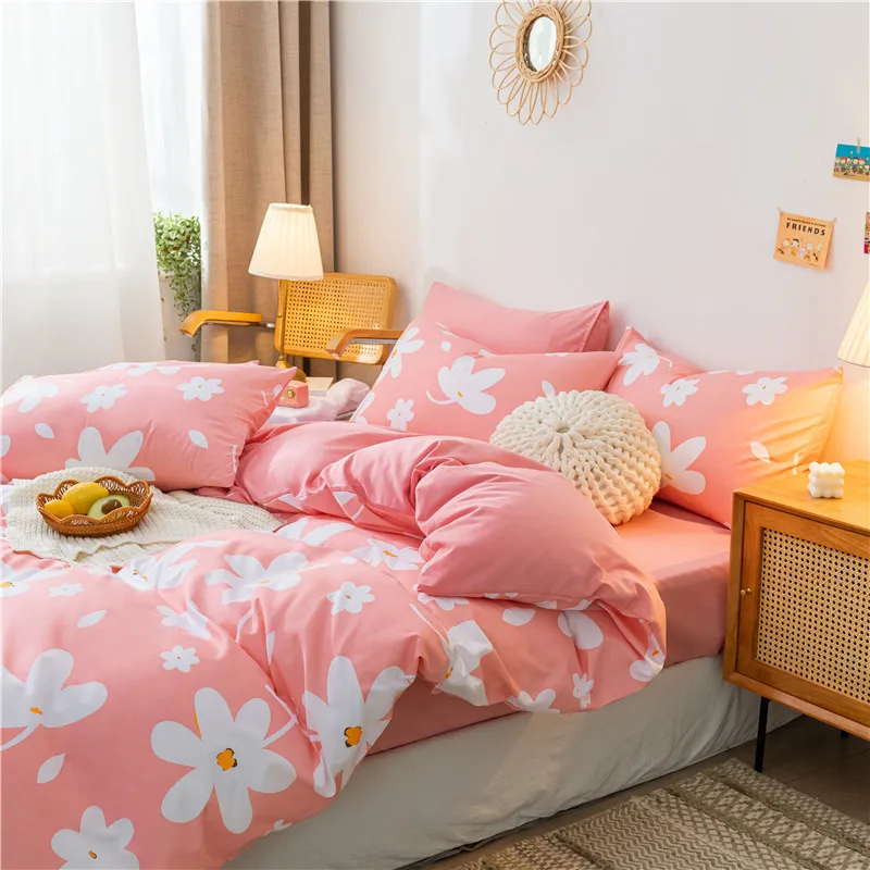 

Hot Sale Pink Bedding Cotton Printed Pillowcase, Quilt Cover, Bed Sheet, Queen Size Bed, King Size Bed Four-Piece Set