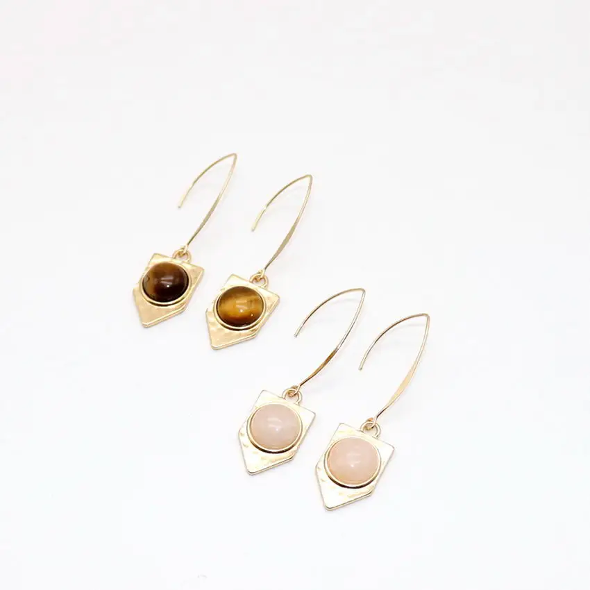 

Tiger Eye Stone Dot Inlay Metal Shield Drop Earrings for Women