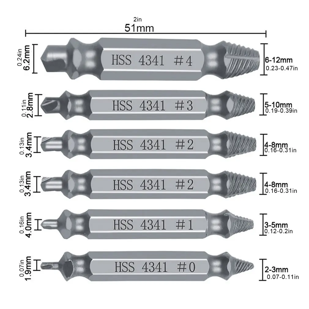 

6pcs Damaged Screw Extractor Drill Bit Set Silver Easily Take Out Broken Screw Remover Stripped Screws Extractor