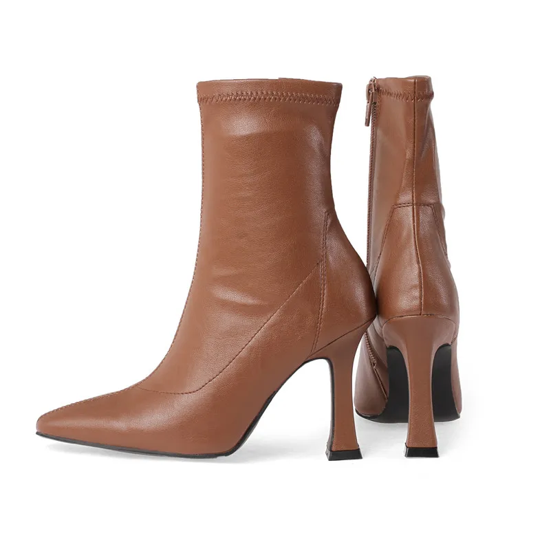 Женские ботильоны с острым носком Meotina осенне-зимние черные Стрейчевые ботинки