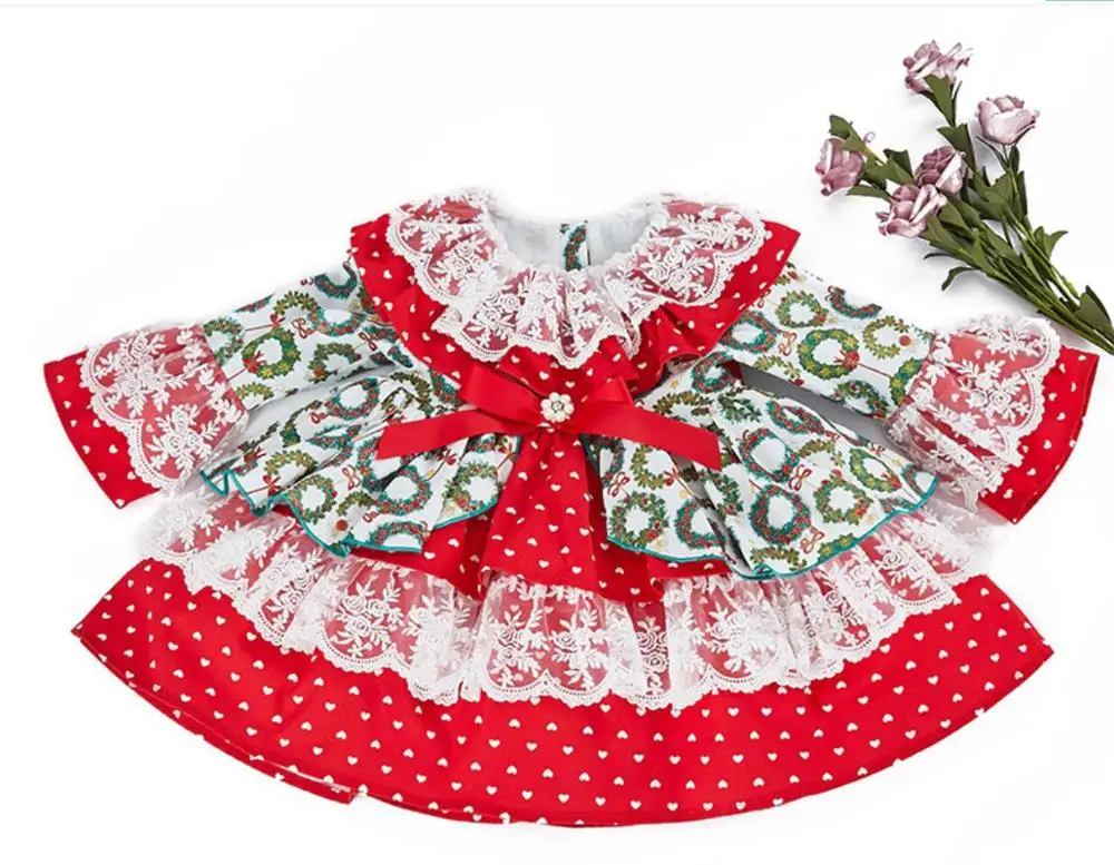 

autumn winter baby girl vintage spanish ball gown dress kids lolita lace stitching printed princess birthday party dress