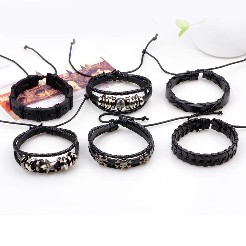 

1 Set Punk Bible Leather Bangle Male Wristband Wrap Vintage Leather Bracelets Jewelry for Women