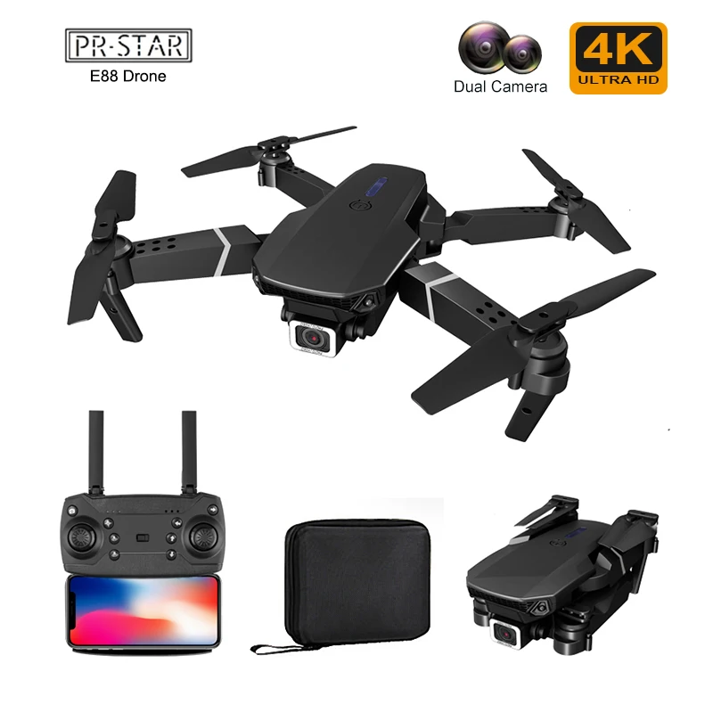 PR STAR 2021 E88 Pro Drone 4K HD RC WI-FI двойной Камера вертолет Складная Смарт беспилотный