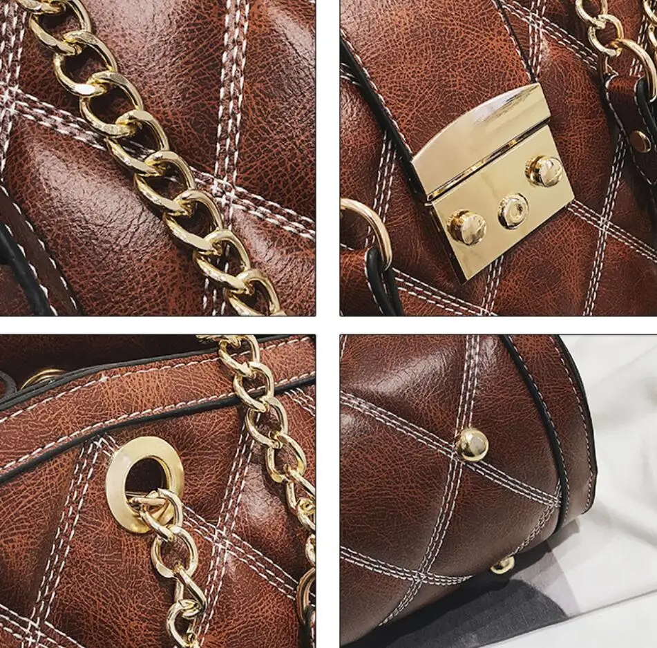 

Retro Fashion Female Big Tote bag 2020 New Quality PU Leather Women's Handbag Lattice Lock Chain Large Shoulder Messenger Bags