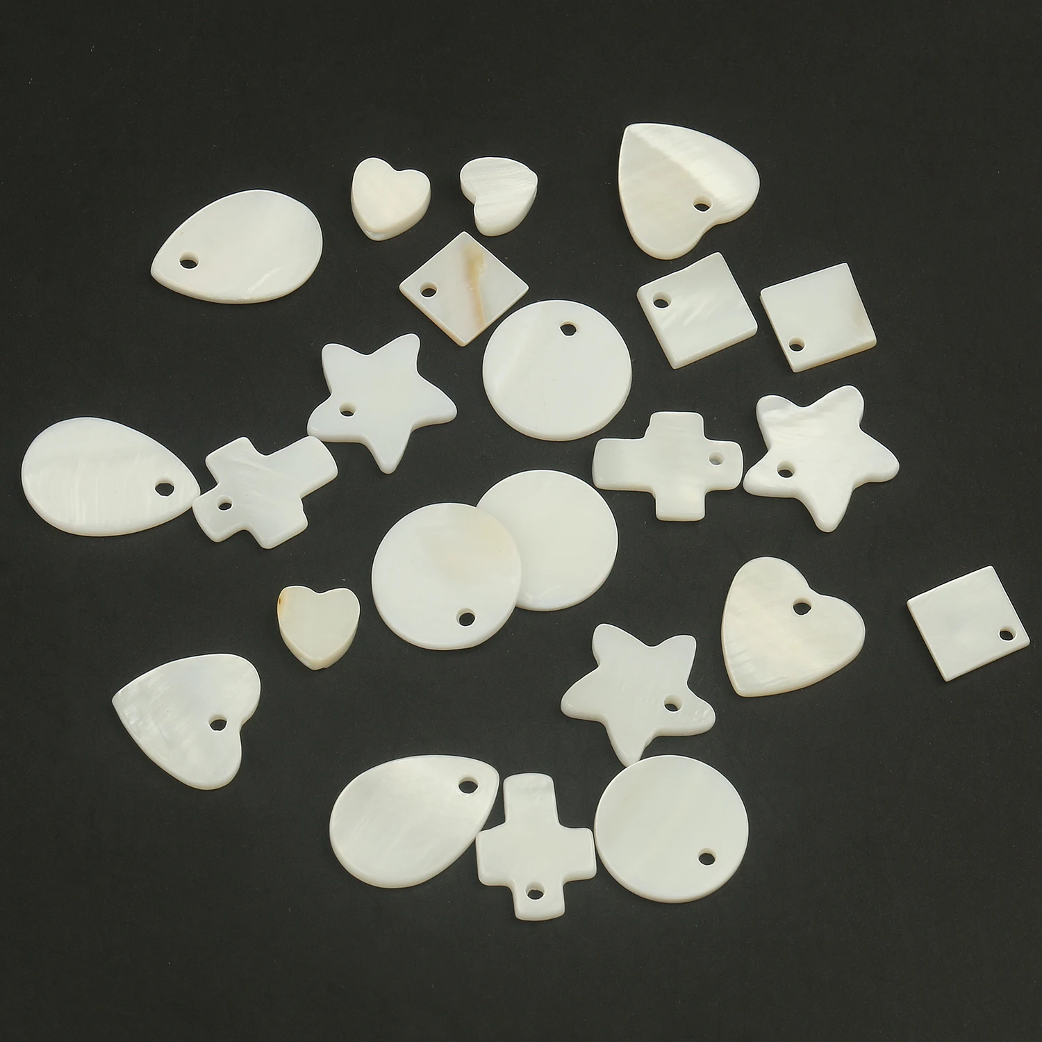 

30pcs/lot Natural White Mother Of Pearl Shell Beads Loose round heart star Shell Chip Charms beads For Bracelet Jewelry Making