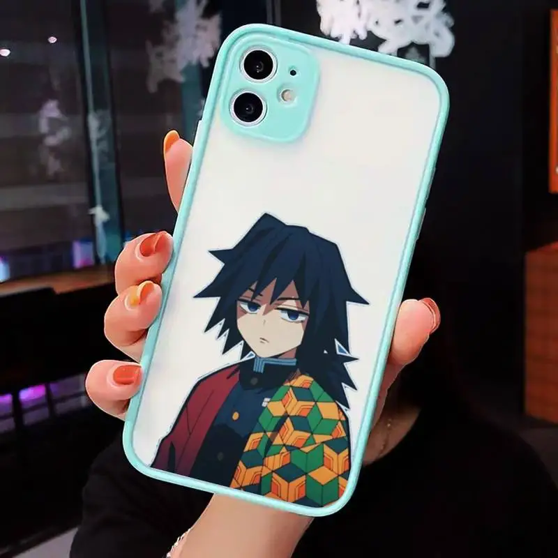 

Demon Slayer Nezuko Kimetsu No Yaiba Phone Case For iPhone 12 11 Mini Pro XR XS Max 7 8 Plus X Matte transparent blue Back Cover