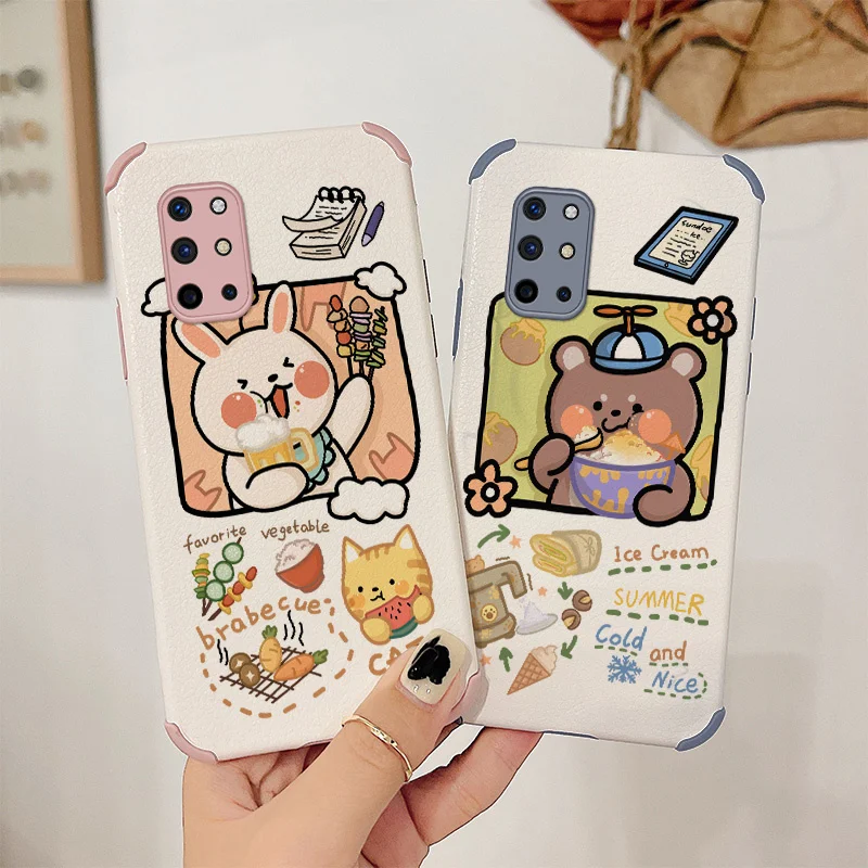 

Foodie Bear Phone Case For Oneplus 9 9pro 8t 8 8pro Four Corners Stick Leather Cover