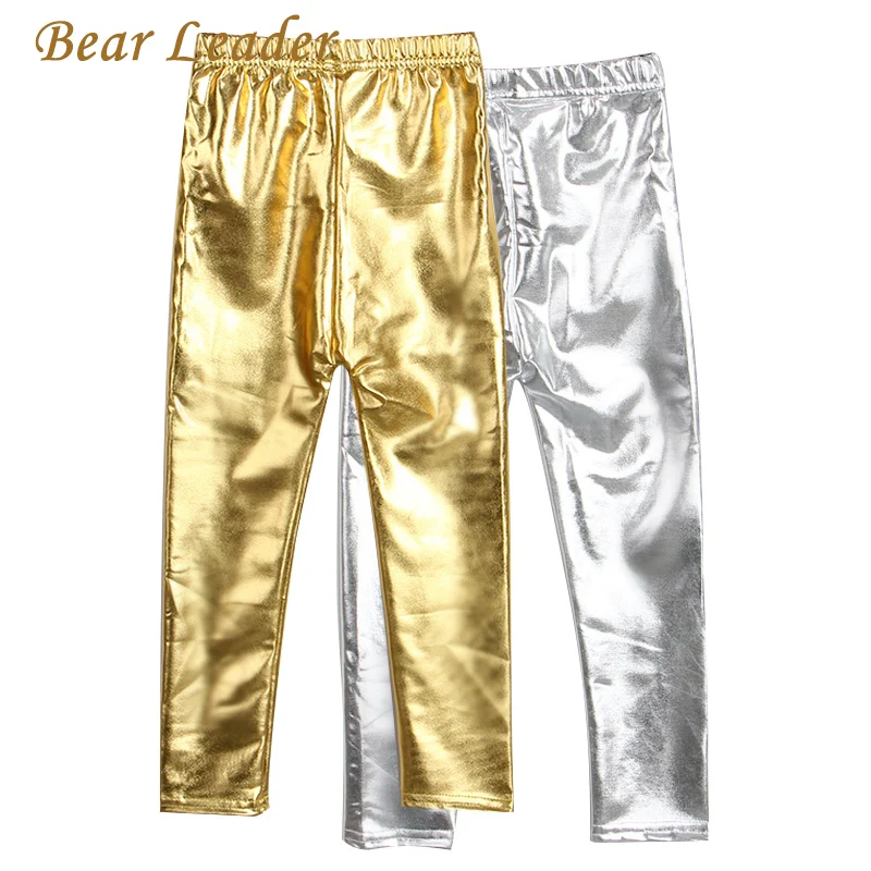Bear Leader 2022 New style Spring 4-8years skinny Gold Black Red Silver kid leather pants girl legging baby girls boys pants