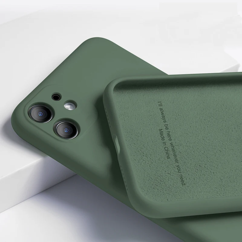 

Жидкий силиконовый матовый мягкий чехол для iPhone 12 11 Pro XS Max XR 8 7 6 6s Plus, гибкий противоударный чехол темно-зеленого цвета