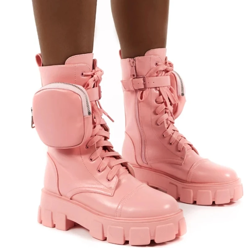 Новинка 2020 года Модные женские ботинки на платформе с карманами Женские