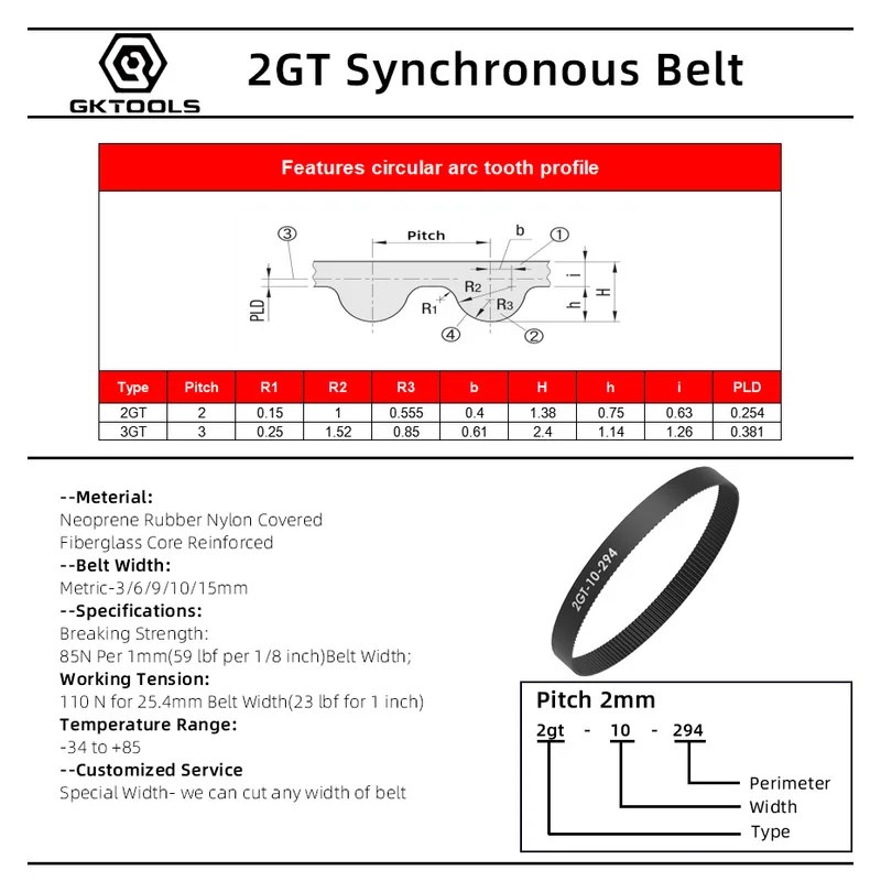 GKTOOLS C-24 3D Printer GT2 15mm Closed Loop Rubber 2GT Timing Belt Width Length 320 350 400 420 436 500 600 610 710 760mm | Обустройство