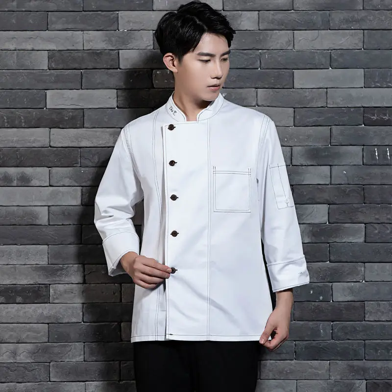 White Chef Shirt Jacket Long Adjustable Sleeve Men Women Unisex Black Cook Coat Restaurant Hotel KitchenWear Waiter Uniform |