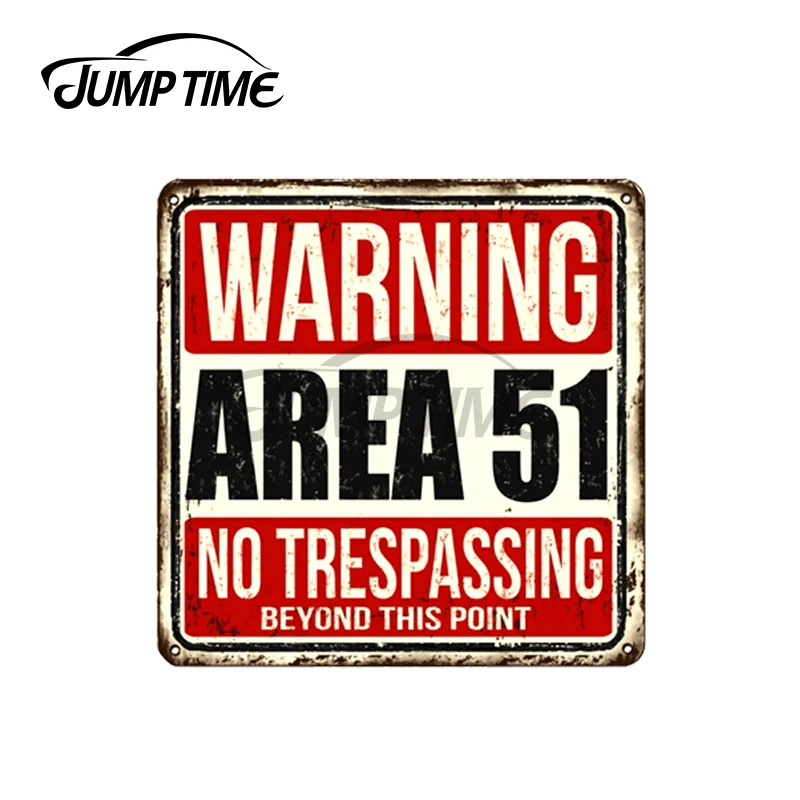 

Jump Time 13 x 13cm For Area51 Sign Meme Car Stickers and Decals Anime Fashion Occlusion Scratch Waterproof Vinyl Decor