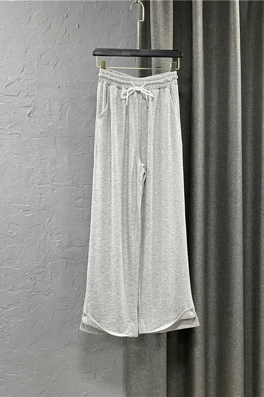 

Korean Style Elastic Waist Pants Loose Wide Leg Pants for Women Spring 2021 New Fashion Casual Gray Trousers
