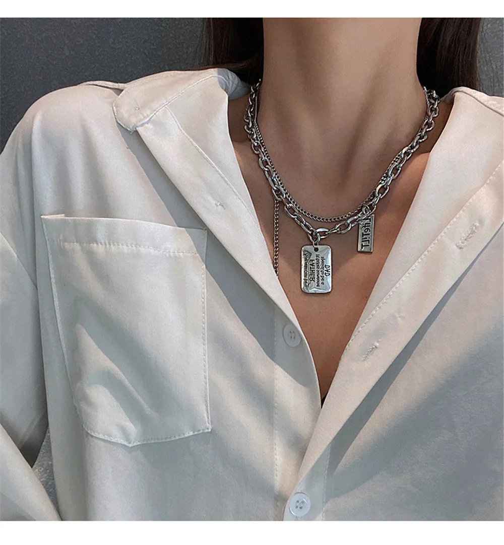 

Модное женское серебряное ожерелье с квадратным кулоном 120 шт./лот, Новое поступление, женское роскошное ожерелье с двойной цепочкой, бижуте...