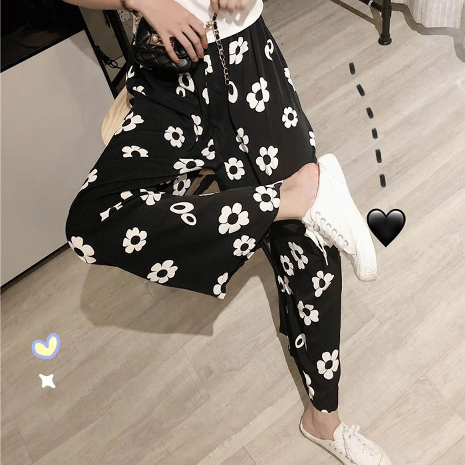 

Rainbow Wide Leg Pants Fashion Women Casual Printed Loose High Waist Ladies Wide Leg Pants Long Pants