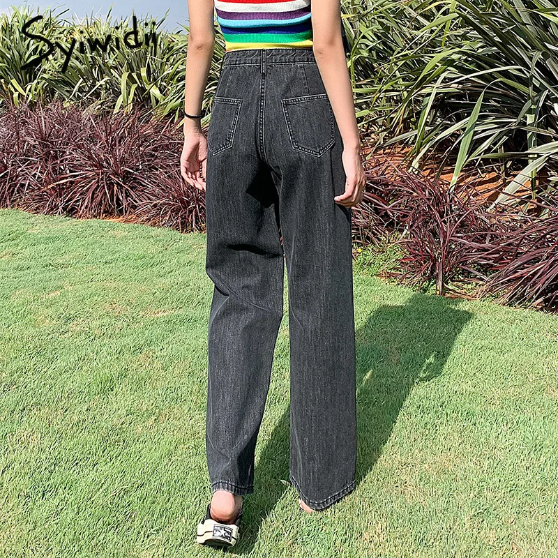 

Straight high waist jeans woman denim pants Full Length trousers womens clothing plus size black jeans korean fashion streetwear