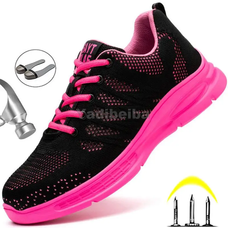 

2021 New Pink Work Shoes Women Work Sneakers Steel Toe Shoes Anti-smash Anti-puncture Safety Shoes Man Women Protective Shoes