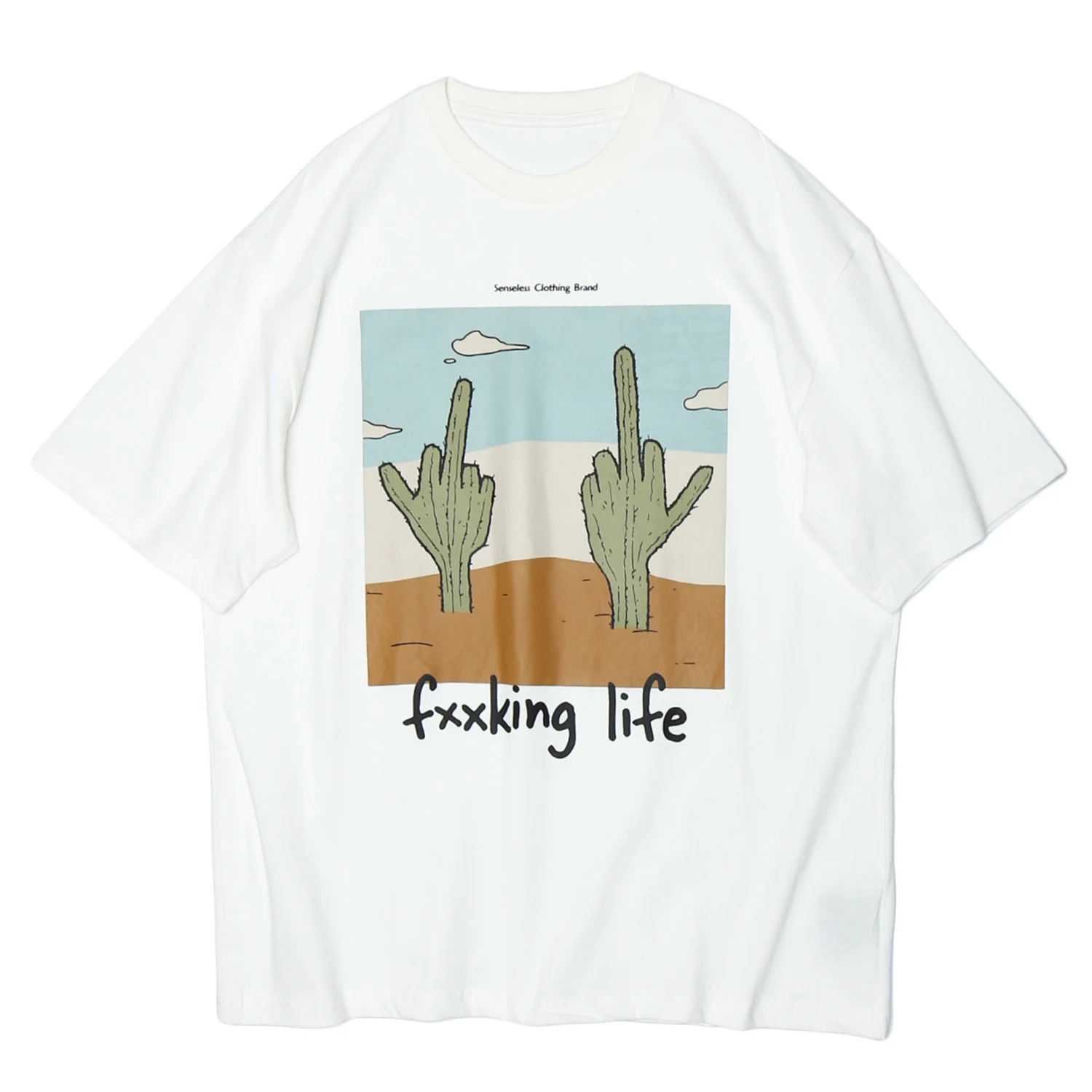 Футболка мужская с принтом кактуса хлопок короткий рукав Повседневная Уличная