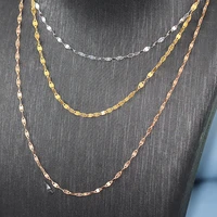 au750 18k gold chain jewelry real 18k yellow gold necklace for women female double concave tile chain 16inch 18inch