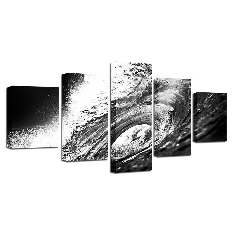 

Canvas Wall Art Pictures Room Home Decor HD Prints Posters 5 Pieces Black And White Sea Waves Beach Seascape Paintings Framework