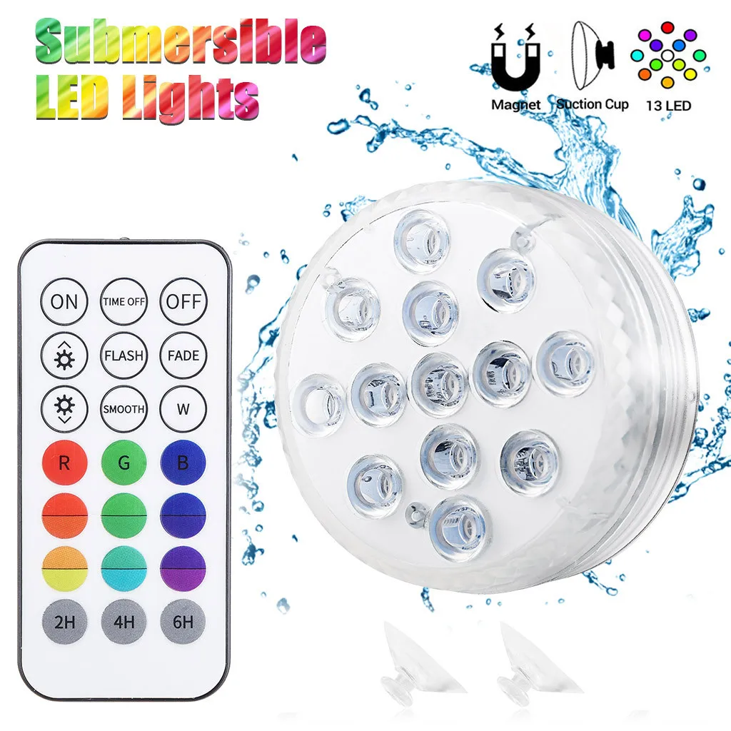 RGB погружной 13 светодиодный светильник на батарейках с пультом дистанционного