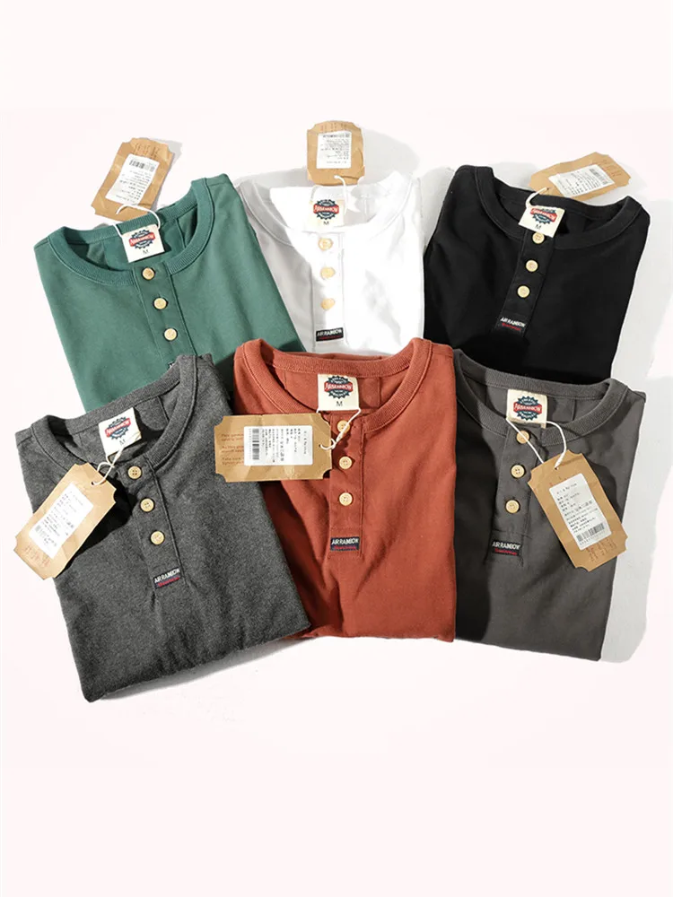 

2020 Autumn New Men's Fashion Simple Long Sleeve O-neck Pure Cotton Solid T-shirt Bottomed Shirt Retro American Casual