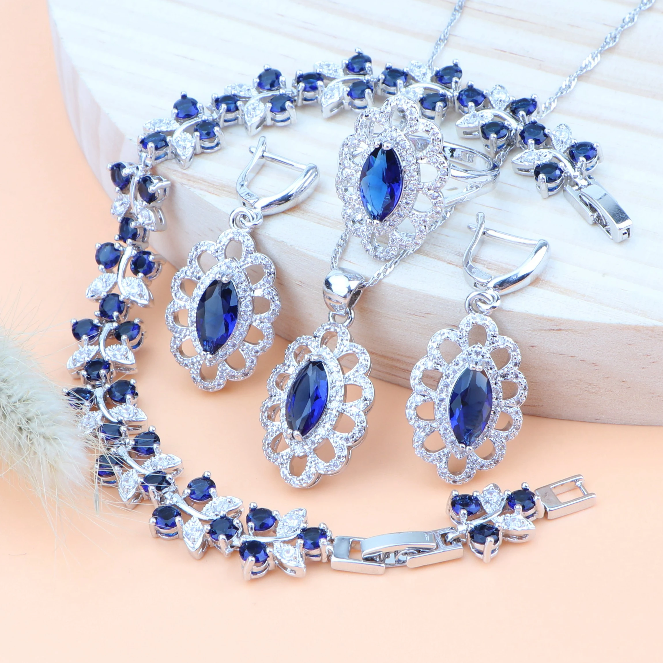 Роскошные свадебные Серебряные Ювелирные наборы 925 из кубического циркония
