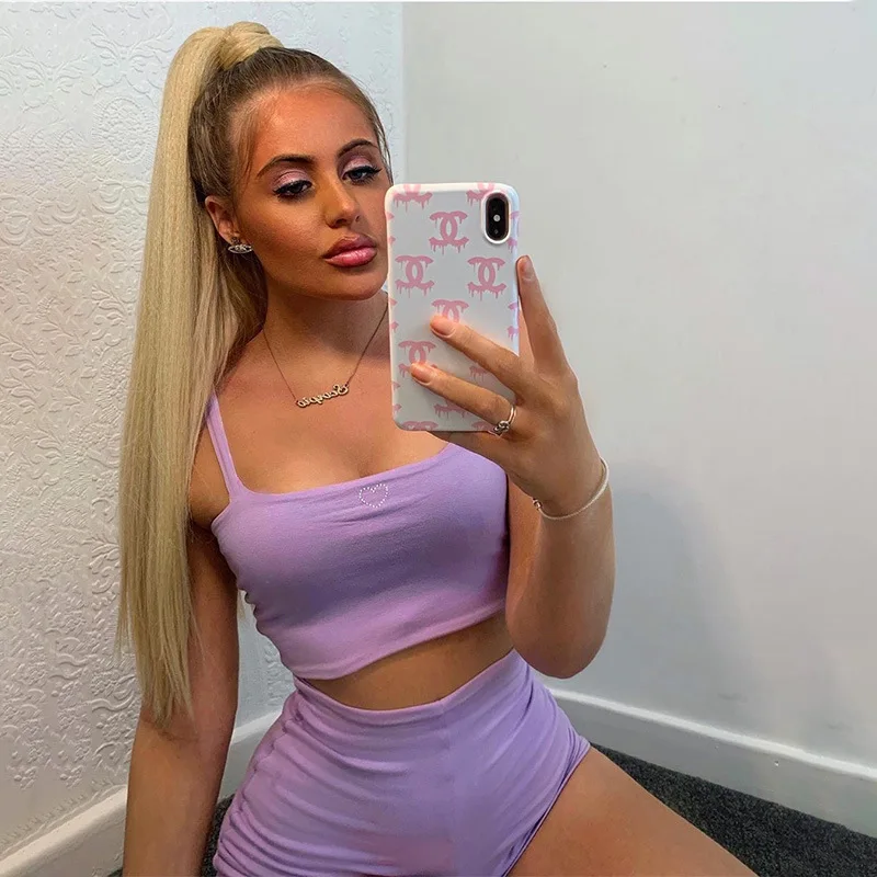 

2020 Sexy Women Two Pieces Suit Sports Fitness Set Sleeveless Top Solid Color High Waist Pants Summer Pjamas Set