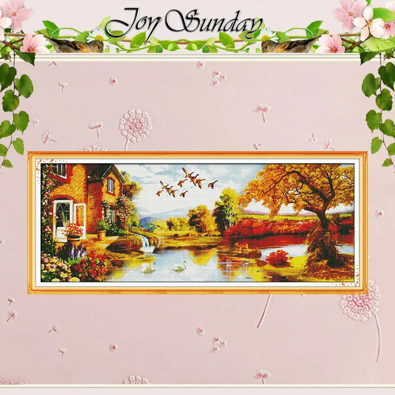 Набор для вышивки крестиком 11CT 14CT с золотым пейзажем (3)|cross stitch 11ct|cross setcounted cross |
