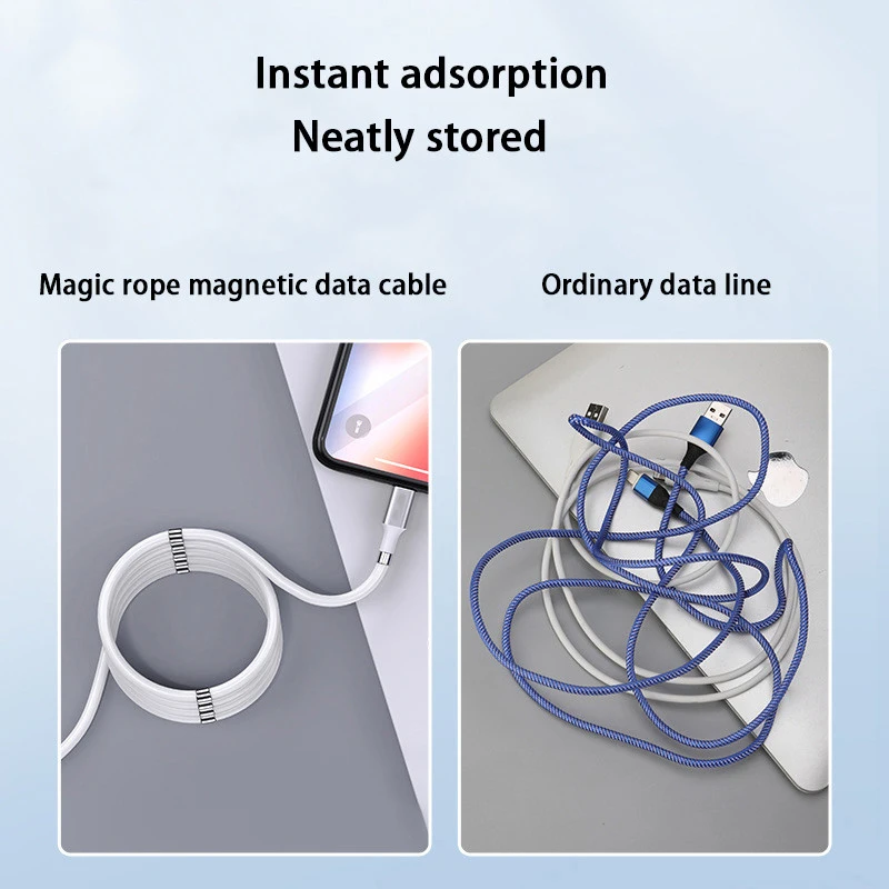 

5A Magnetic Data Cable Strong Auto Storage Magic Rope Type C Cable for Samsung Huawei Xiaomi Charger Retractable Portable Carry