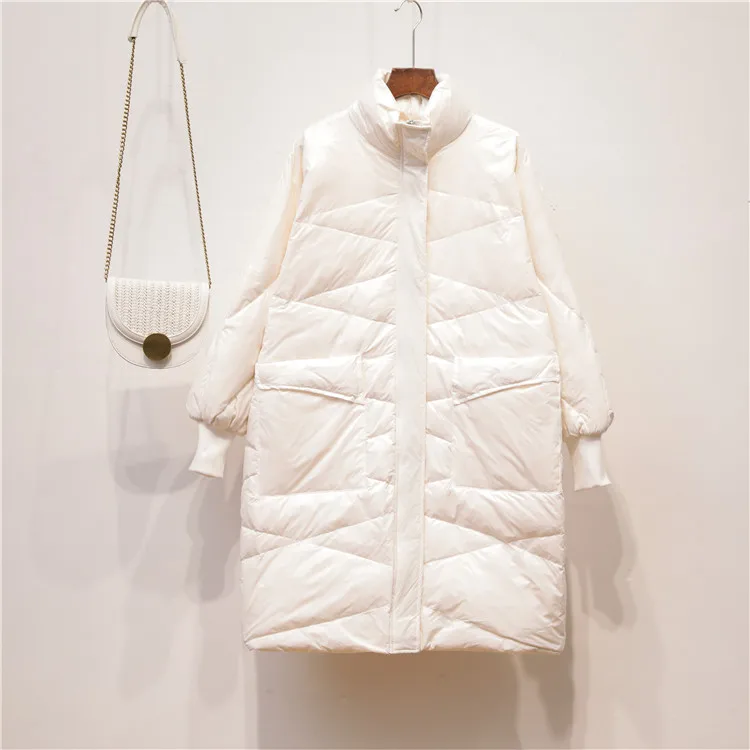 

Winter High Quality Stand Collar Long Jacket Women 90% White Duck Down Coat Loose Parkas Female Red Warm Snow Outwear